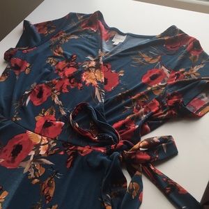 Floral blue wrap dress